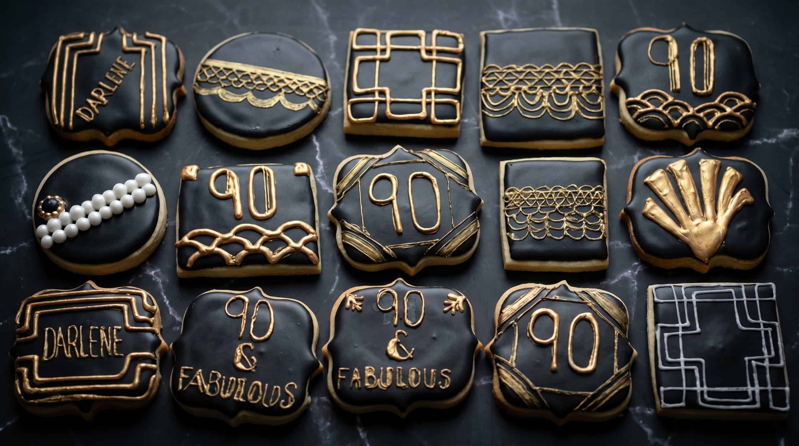 A tray of beautifully decorated custom birthday cookies from Nan's Nummies