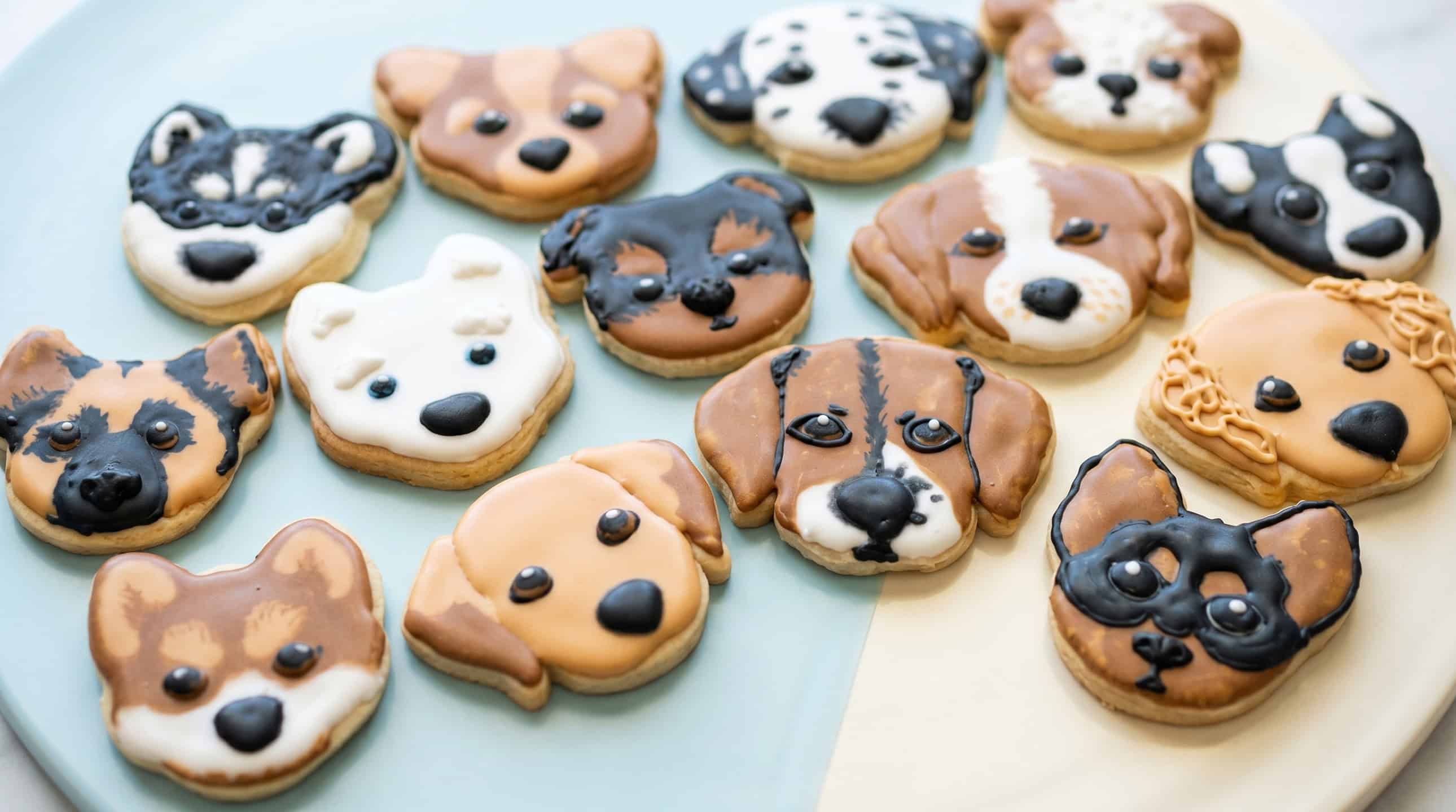 Puppy shaped decorated cookies