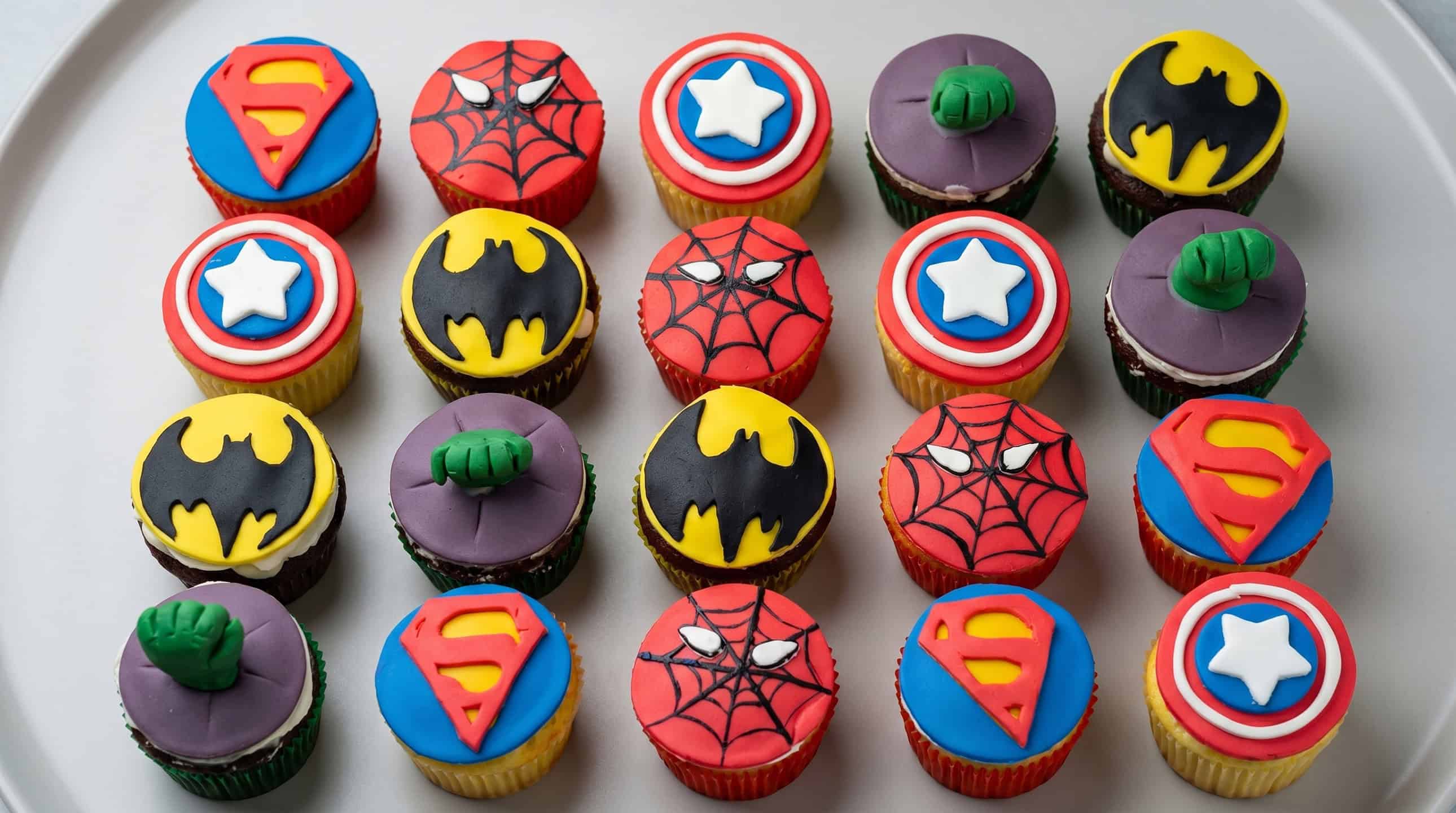 Superhero themed character cupcakes