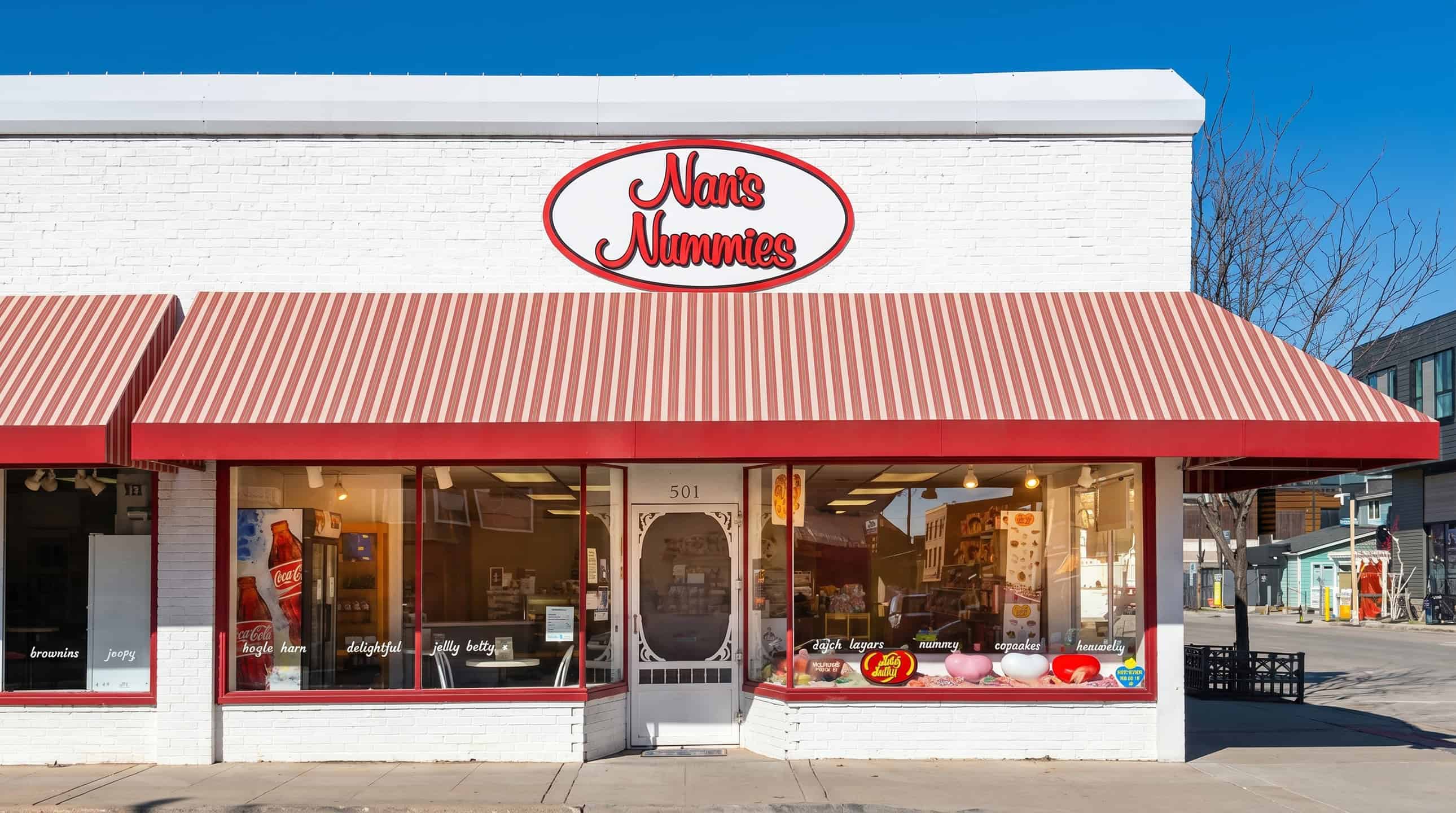 Storefront of Nan's Nummies bakery shoppe in West Des Moines